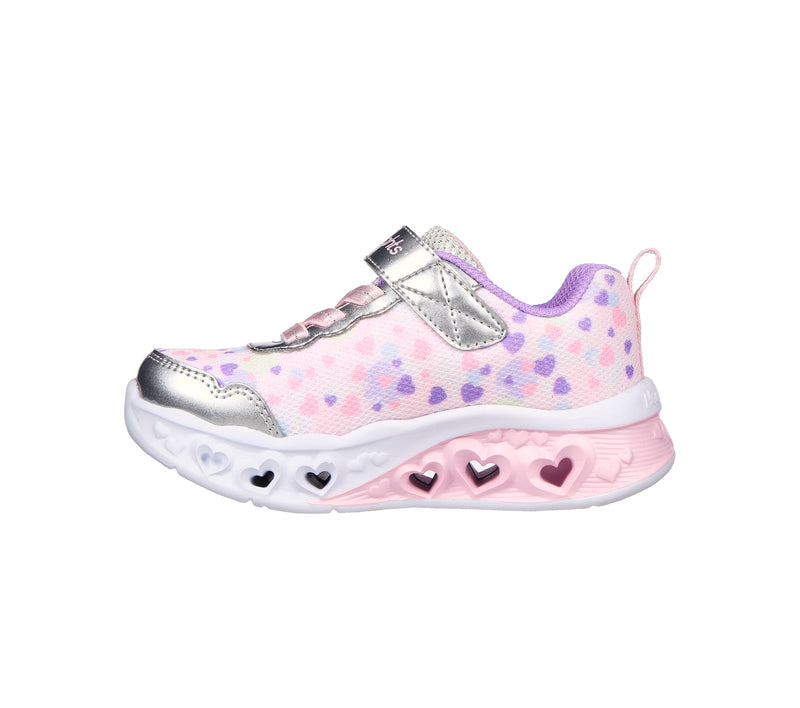 Skechers Girls Flutter Heart Lights Sneakers - Silver & Light Pink