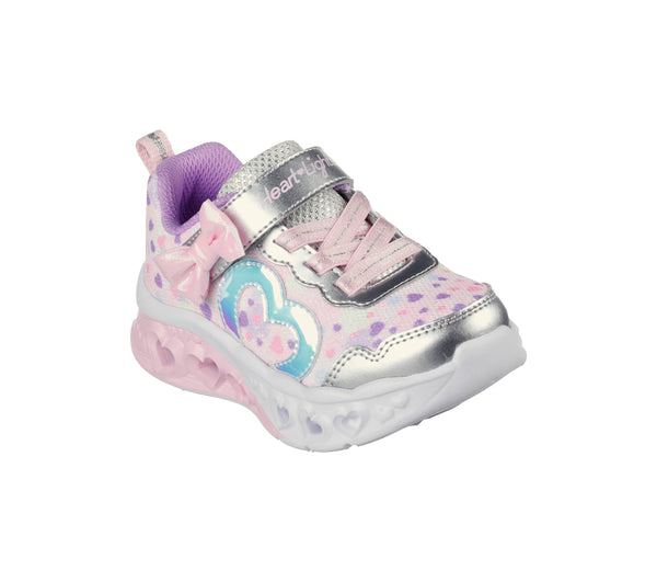 Skechers Girls Flutter Heart Lights Sneakers - Silver & Light Pink