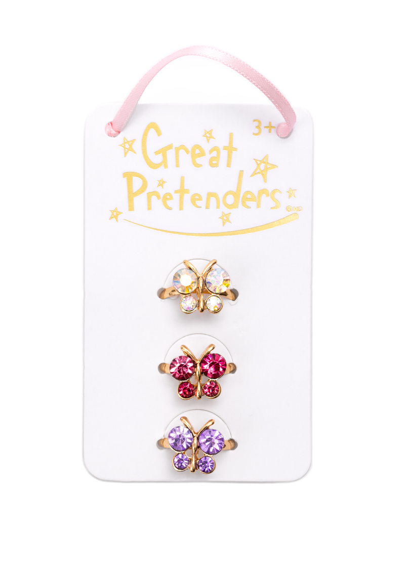 Great Pretenders Boutique Butterfly Gem Fingerring, 3-pack